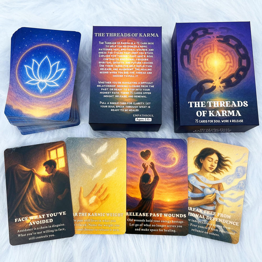 DPEHAKMK Karmic Healing Deck front view invites reflective journaling and daily spiritual practice.