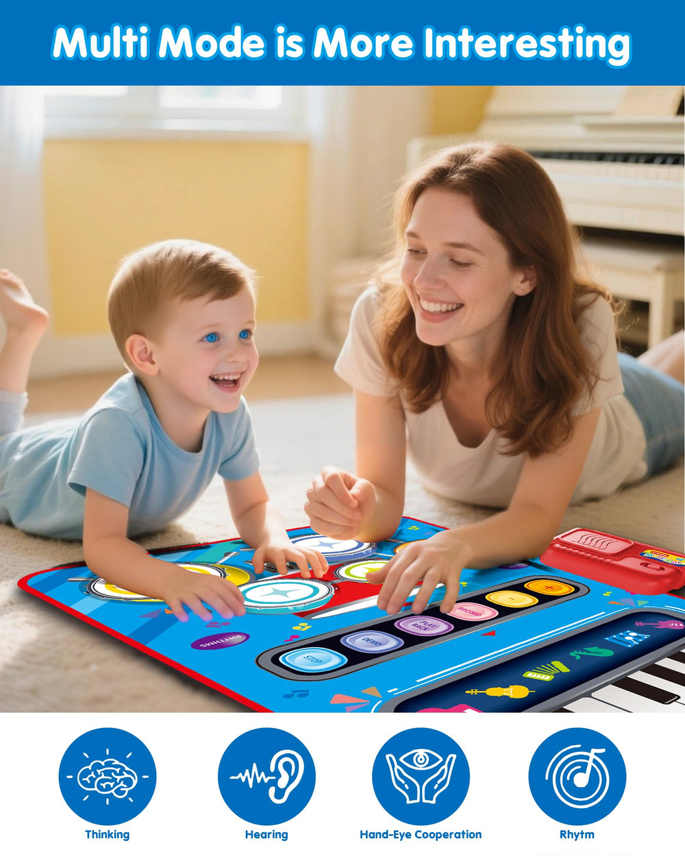 DQMOON dual-instrument mat with piano and drum sounds for exploration.