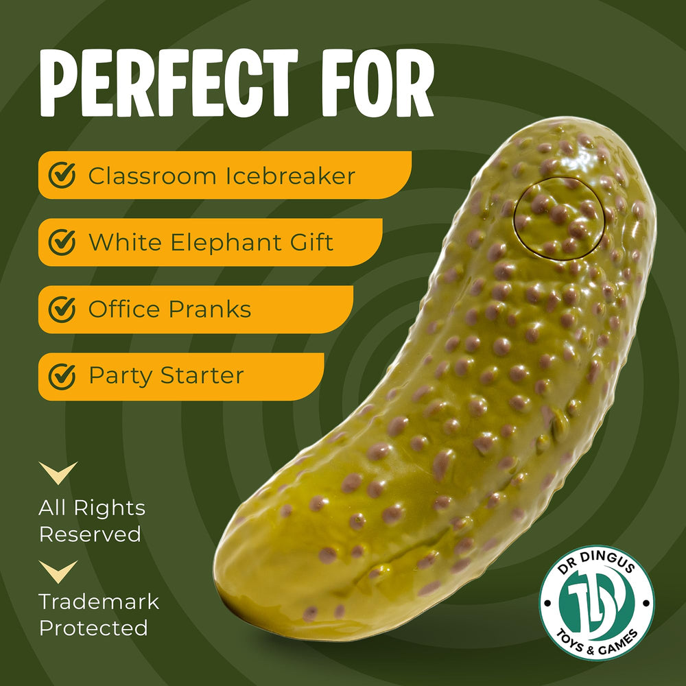 DR DINGUS Screaming Pickle used for playful workplace pranks.