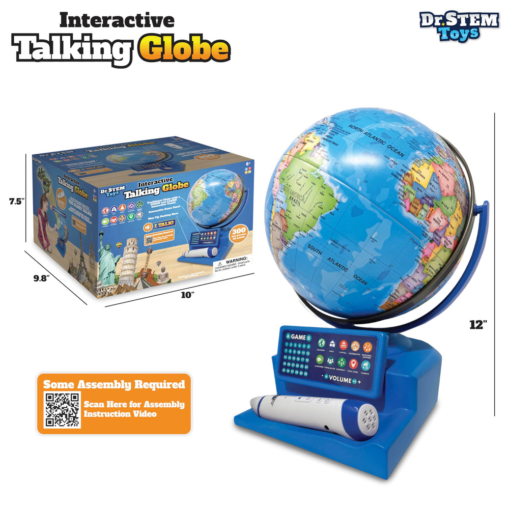 Dr. STEM Toys game panel prompts geographic challenges for learning.