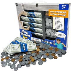 Dr. STEM Toys Play Money coins shown for pretend shopping and early math practice.