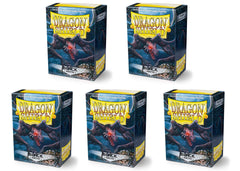 Dragon Shield matte black sleeves close-up highlights 120 μm thickness for durable use.