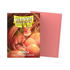 Dragon Shield Peach matte dual sleeves back view showing textured matte finish for smooth shuffling.