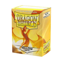 Dragon Shield matte standard-size sleeves in yellow protect cards from wear.