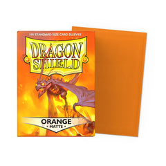 Dragon Shield orange standard-size 100ct sleeves back view showing snug fit.
