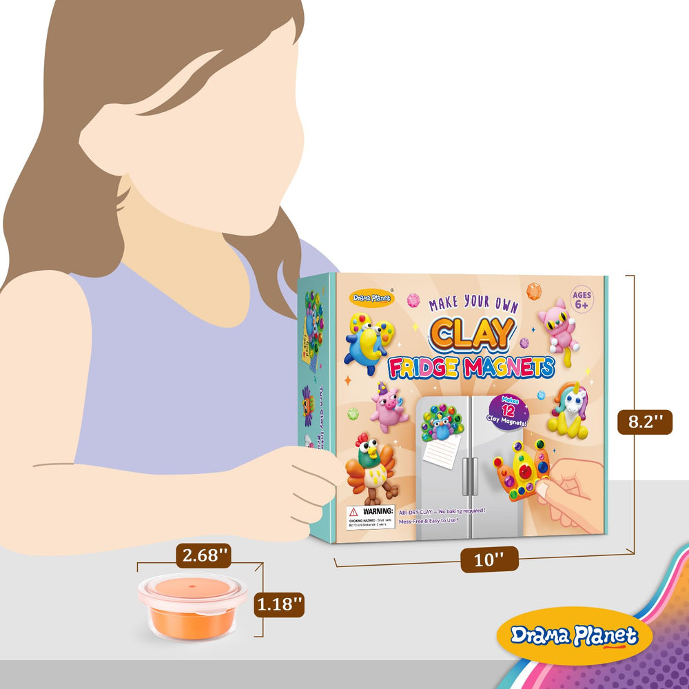 Drama Planet air-dry clay colors in resealable containers for mess-free crafting.