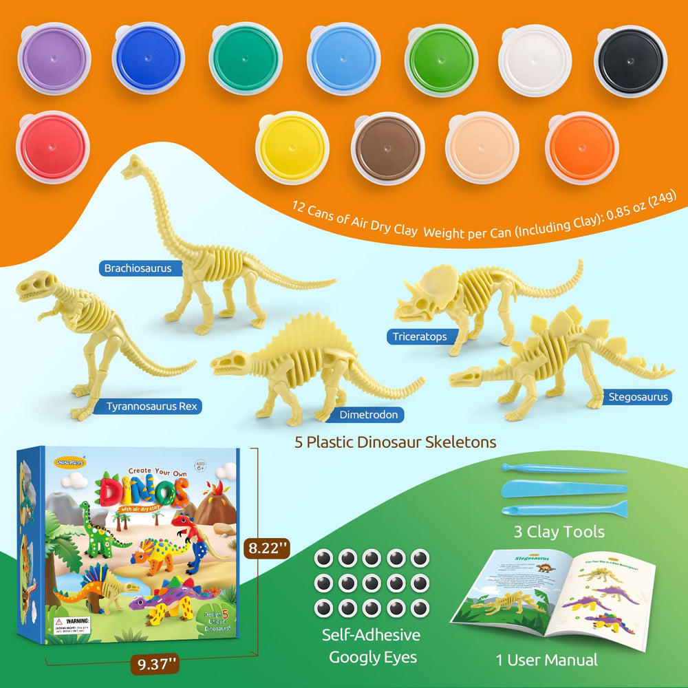 Drama Planet skeleton guide helps kids assemble accurate dinosaur shapes.
