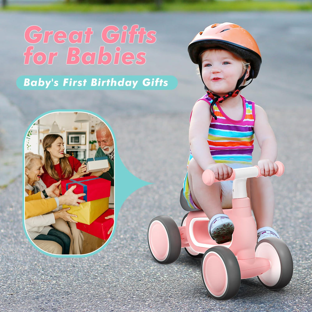 DRAMATION baby balance bike pink side view highlighting lightweight design for travel-friendly play.