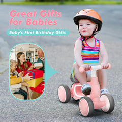DRAMATION baby balance bike pink side view highlighting lightweight design for travel-friendly play.