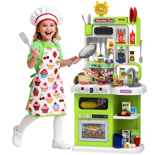 DRAMATION Kids Kitchen Playset steam stove for realistic pretend cooking