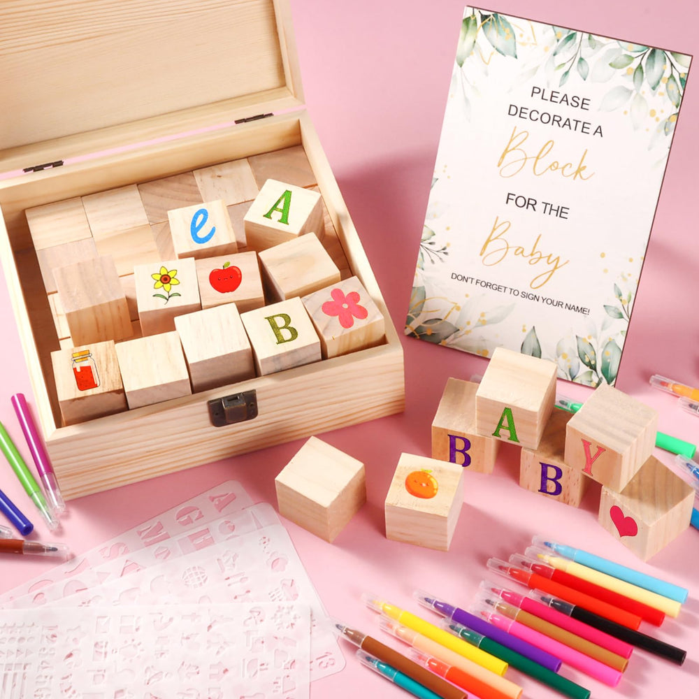 Draupnir baby shower blocks display showcasing DIY creativity and personalized decor.