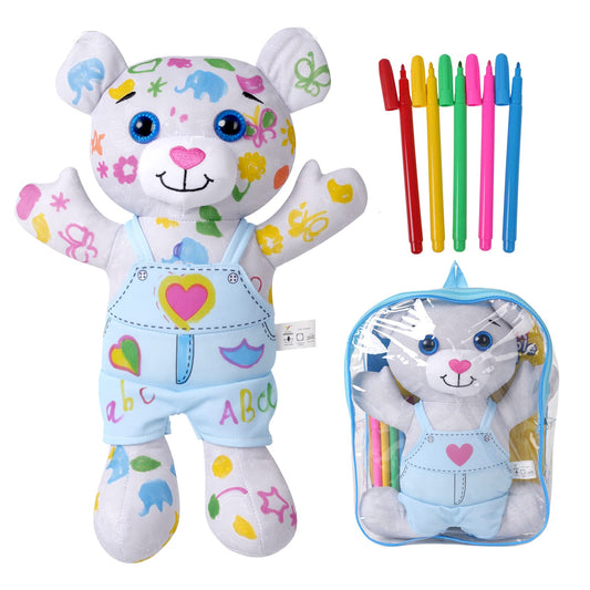 DRAWMYTOY coloring plush bear in blue for color-filled play