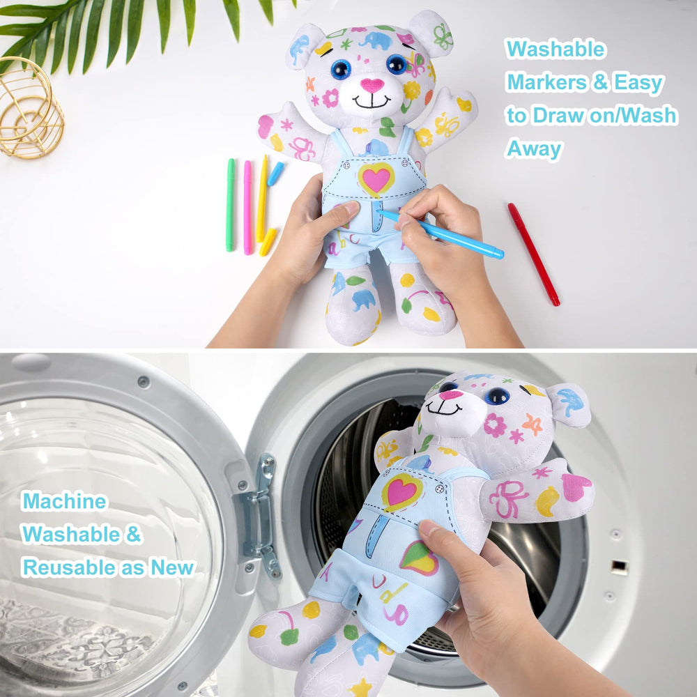 DRAWMYTOY coloring plush bear stored in clear PVC bag