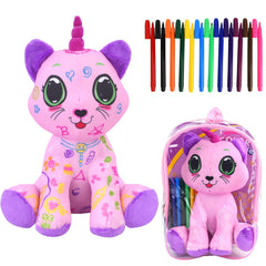 DRAWMYTOY pink cat coloring plush toy ready for creative play