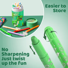 DreamCandy Twist Crayons with Dinosaur Holder keep supplies organized
