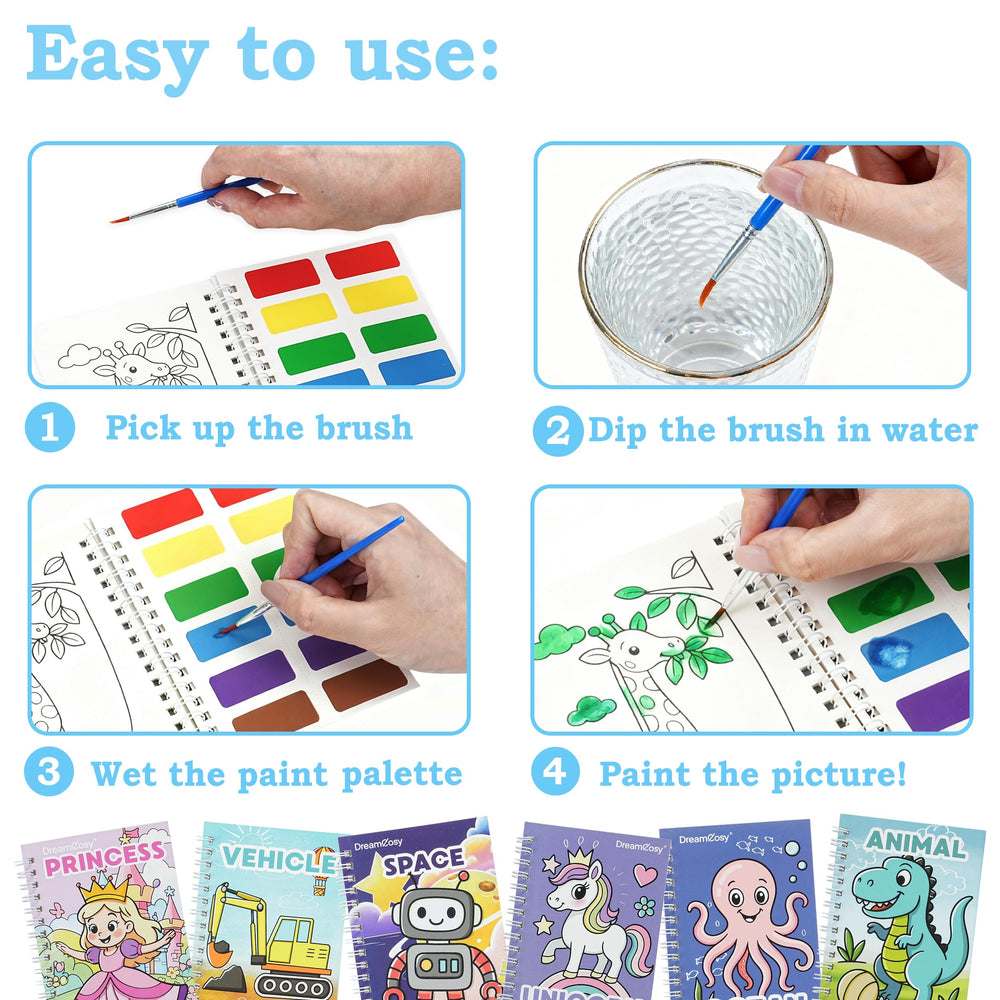 DreamCosy mini coloring books held by a child for travel use