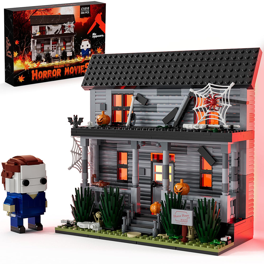 DreamCreators horror house building set with LED light for atmospheric Halloween décor.