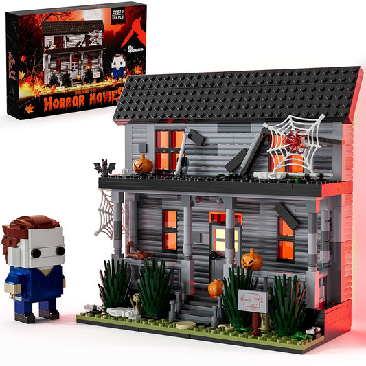 DreamCreators horror house building set with LED light for atmospheric Halloween décor.