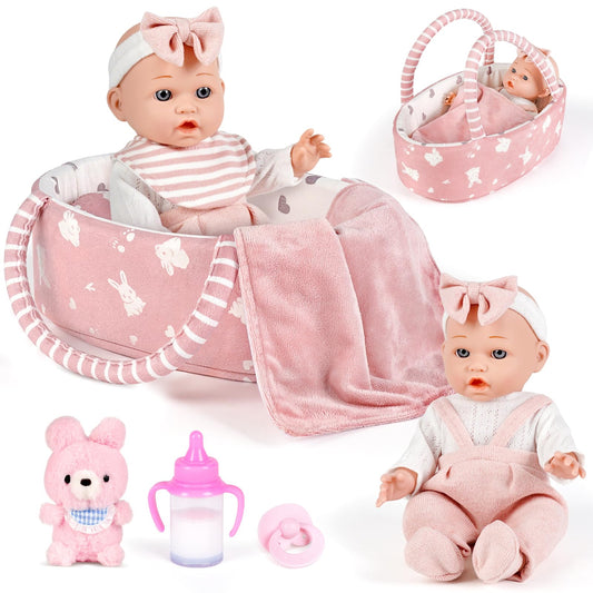 Dreamon 12in baby doll playset with bassinet for imaginative nurturing play