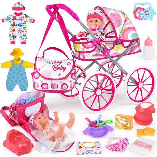Dreamon baby doll stroller set front view for imaginative caretaking play