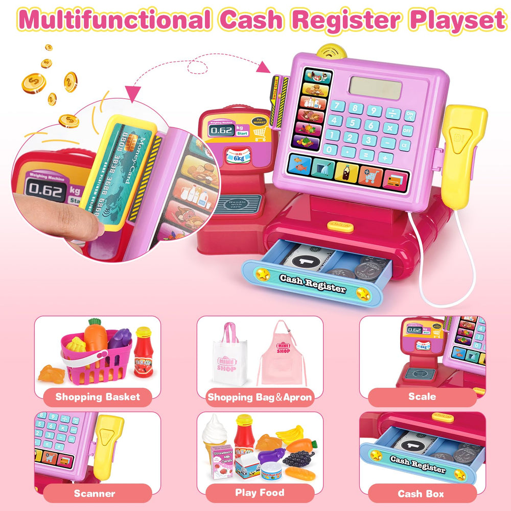 Dreamon cash register with digital scale supports pretend pricing and value recognition.