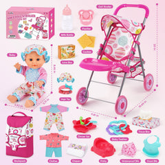 Dreamon doll stroller sunshade with smooth wheels for indoor and outdoor strolls.