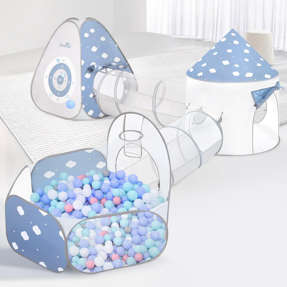 Dreamon educational ball pit and tunnel toy to boost fine motor skills.