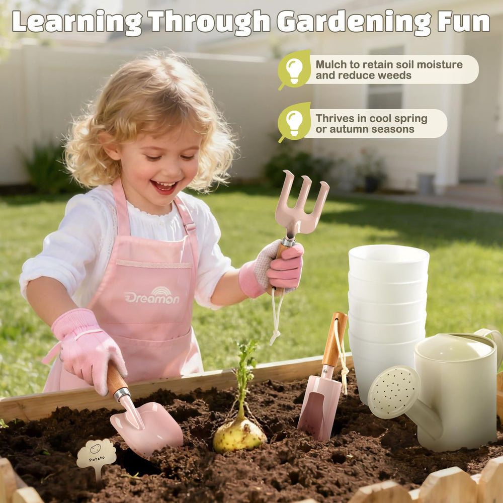 Dreamon pink shovel helps tiny hands scoop soil with ease.