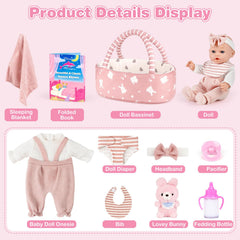 Dreamon pink bunny bassinet with soft fabric for cozy doll naps