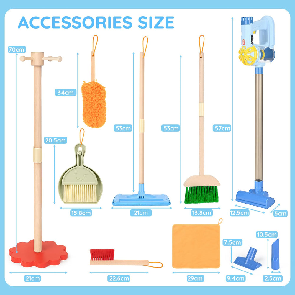 Dreamon wooden toddler cleaning set organizing shelf helps store tools neatly