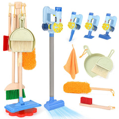 Dreamon wooden toddler cleaning set vacuum demonstrates real cleaning action for focused play