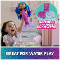 DreamWorks Gabby's Dollhouse mermaid features wavy hair for styling and dress-up.