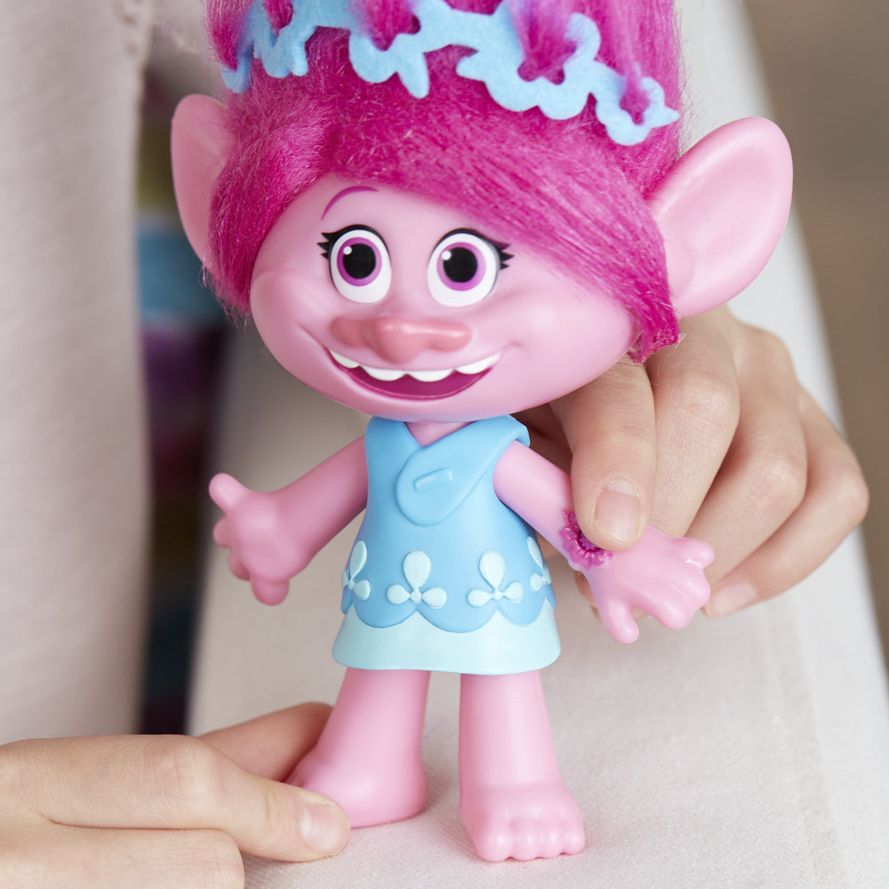 Shelf-friendly pose and vibrant colors for display with Trolls figures