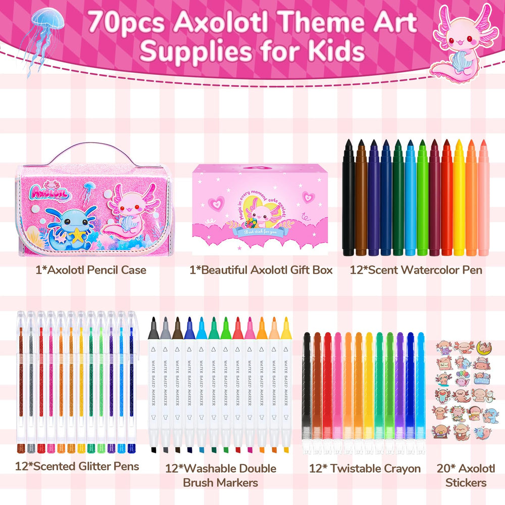 DreamyCandy axolotl gift box adds a delightful unboxing moment for young artists.