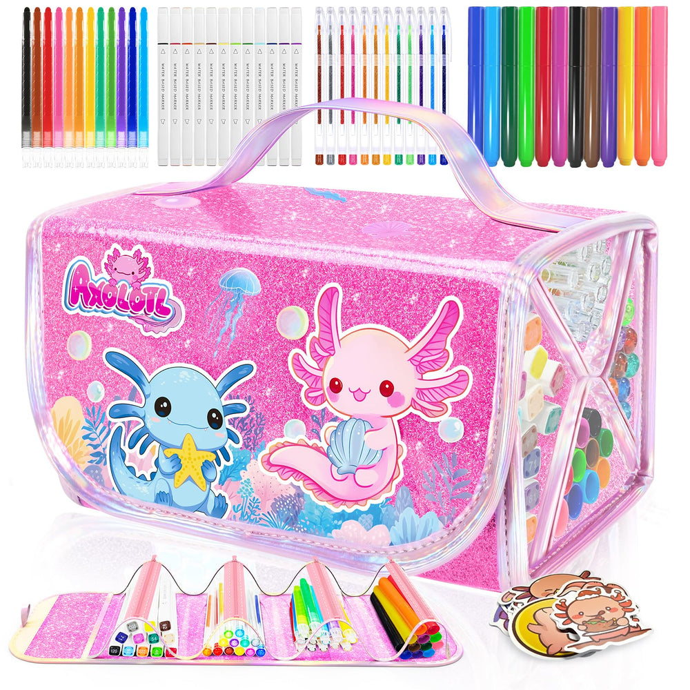 DreamyCandy axolotl pencil case keeps art supplies organized for kids on the go.