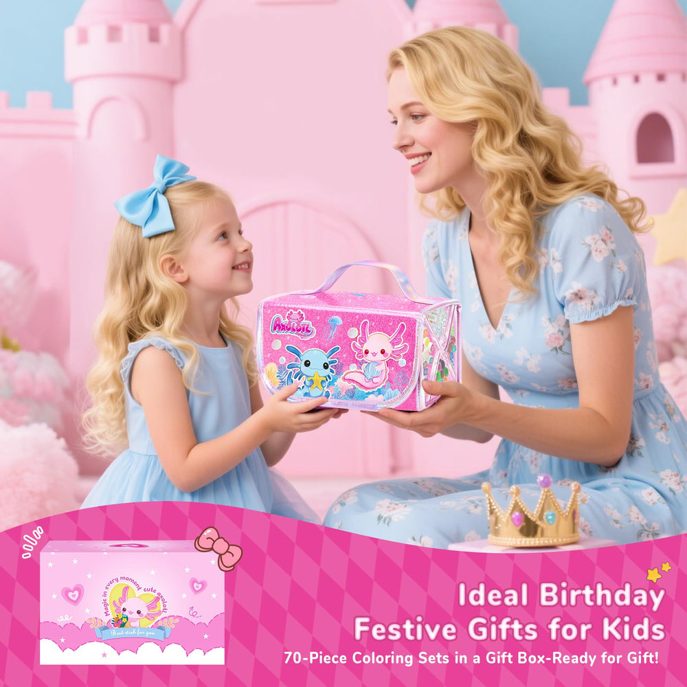 DreamyCandy axolotl-themed art kit is ideal for travel crafts and creative play.
