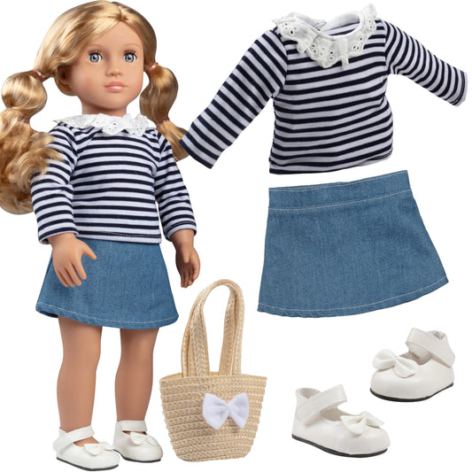 Dress Along Dolly casual back-to-school shirt for 18-inch dolls, versatile mix-and-match piece.