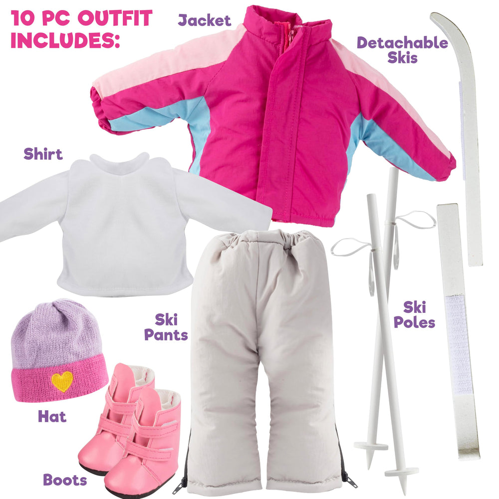 Dress Along Dolly ski outfit hat complements the winter look for 18-inch dolls.