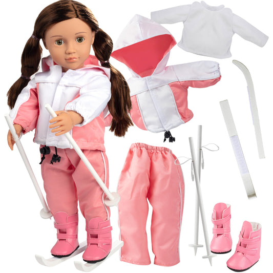 Dress Along Dolly winter ski jacket for 18-inch dolls, durable and cozy for play.