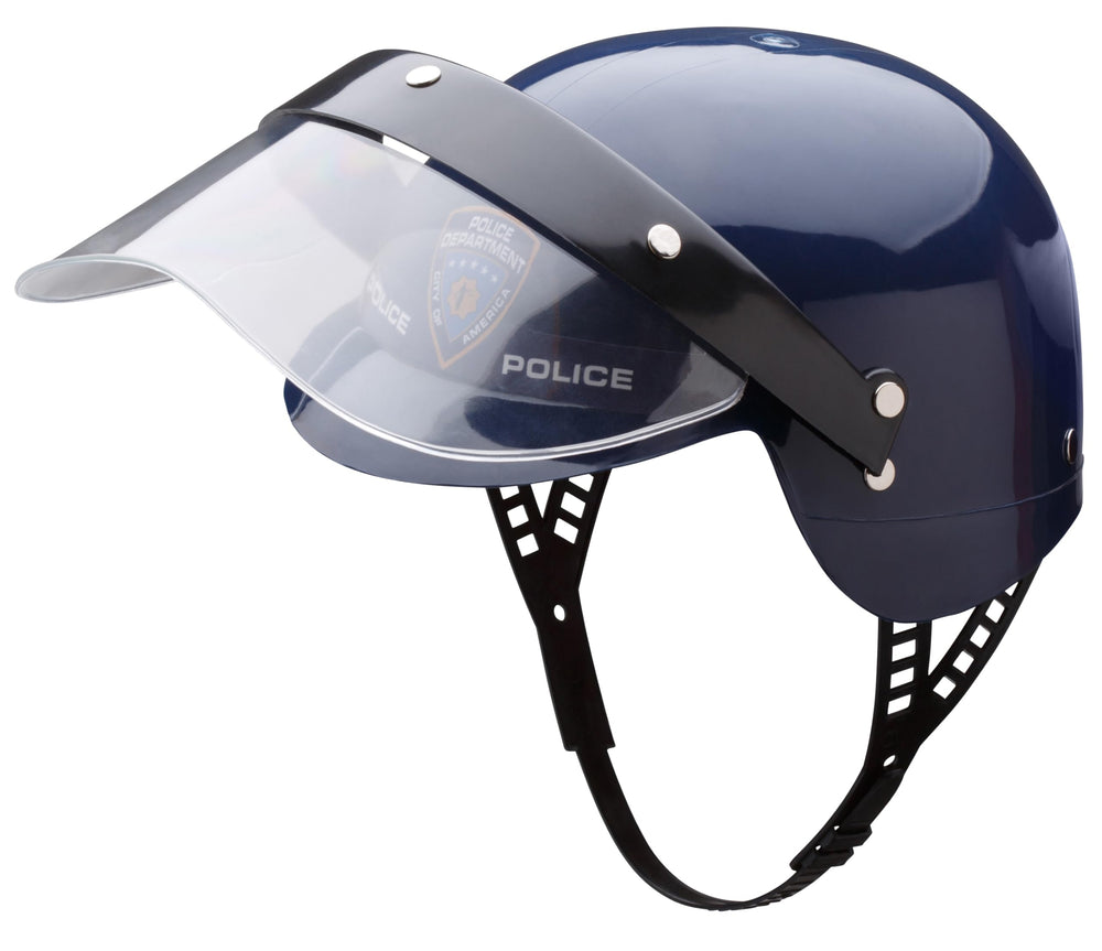 Dress Up America police helmet logo center detail for authentic look.