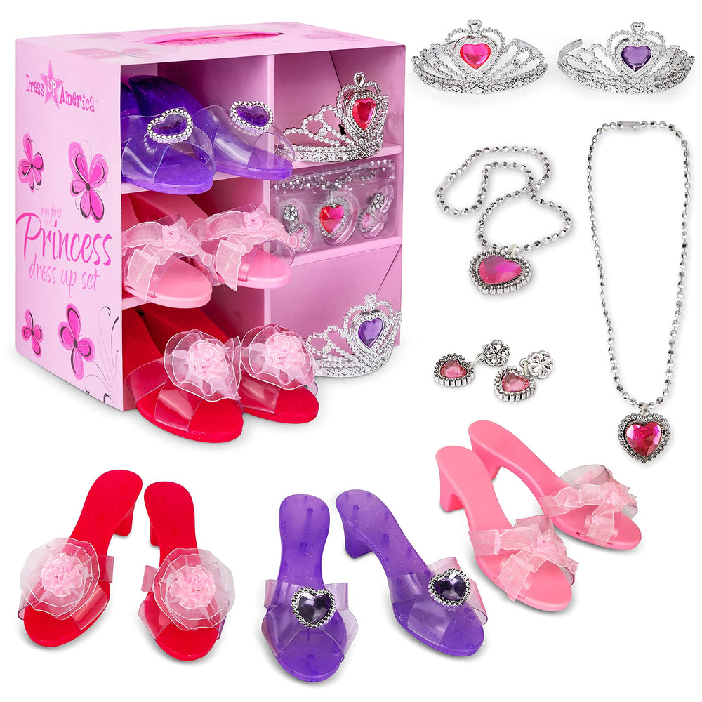 Dress Up America princess shoes set with three pairs, ideal for imaginative dress-up play