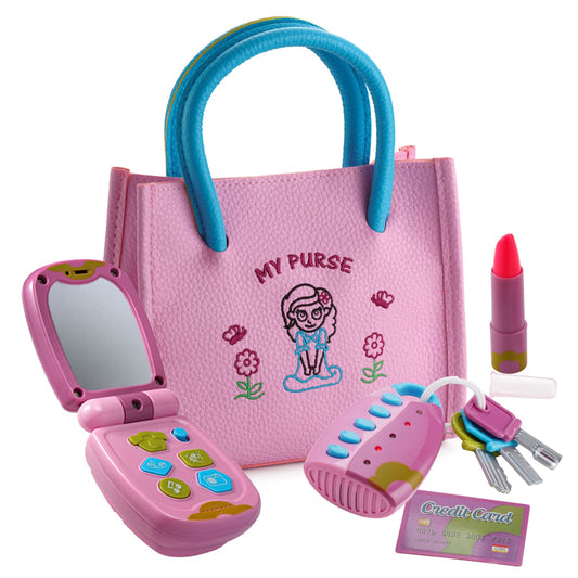Dress Up America toddler purse pink tote with embroidery for imaginative play.