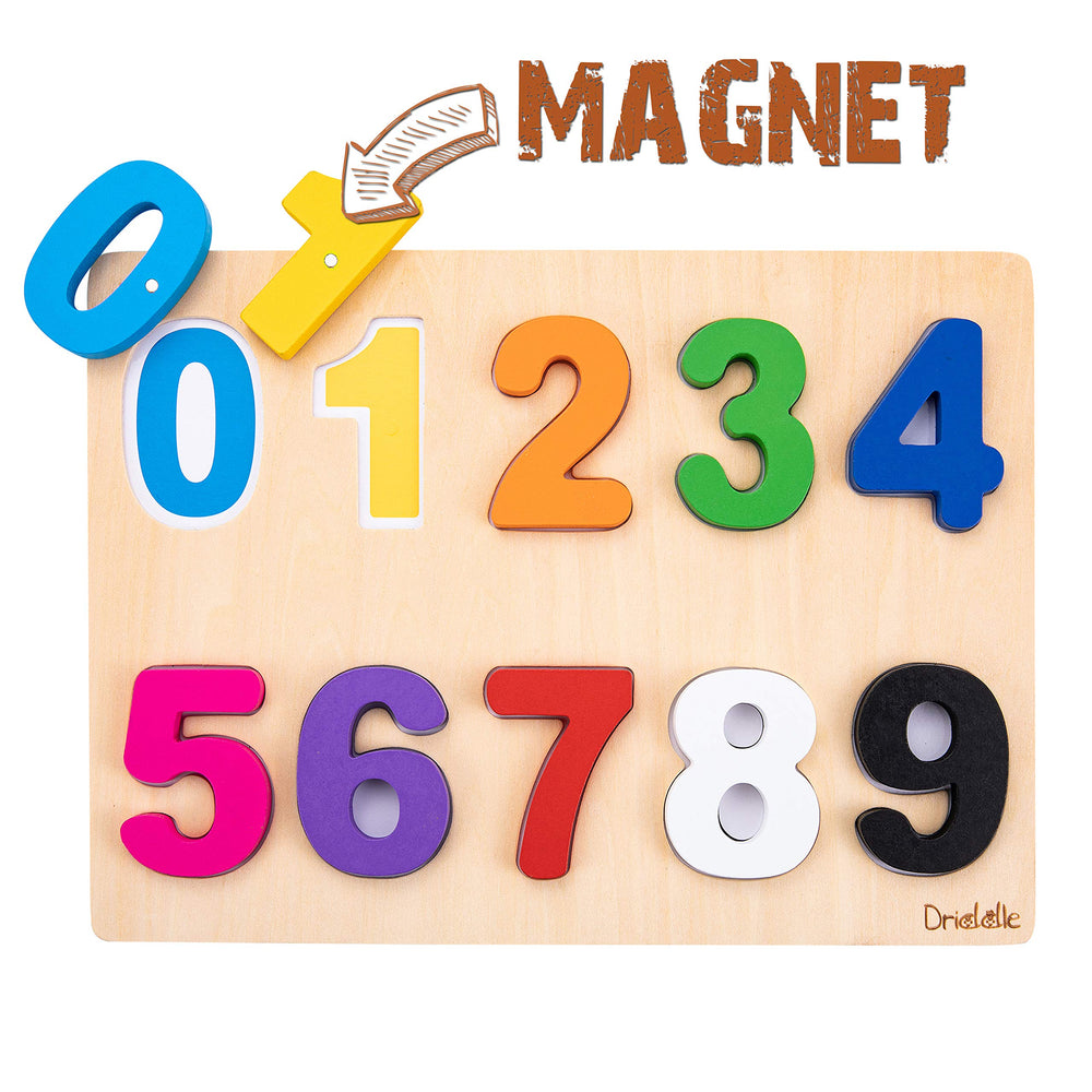 Driddle magnetic numeric puzzle shows numbers 0-9 in colors for toddlers.