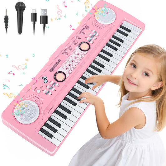 Drmukie 49-key pink piano keyboard for kids, engaging early music play.