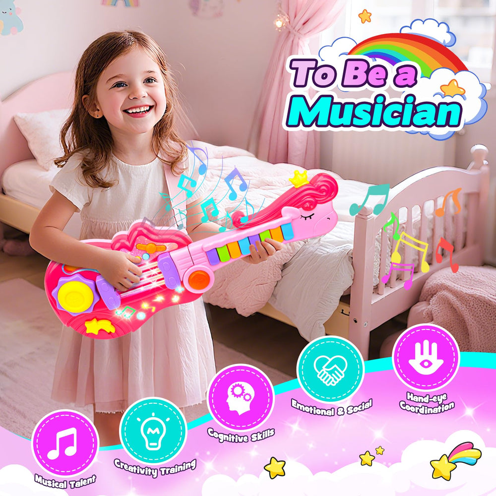 Drmukie toy guitar with adjustable strap for on-the-go use