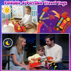 Drmukie kids guitar toy durable plastic shell withstands daily play.