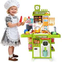 Drmukie Kids Kitchen Playset stove for immersive pretend cooking and fine motor play.