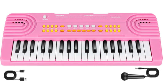 Drmukie pink kids piano keyboard toy front view for early music play