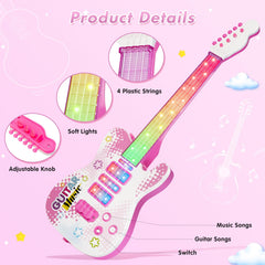 Drmukie pink guitar toy with adjustable strap enables portable play.