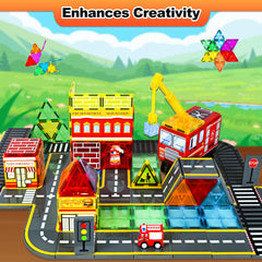 Drofex fire truck magnetic crane highlights rescue-themed play and engineering imagination.